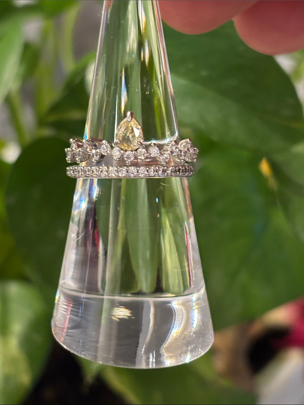 Yellow Pear Solitaire & CZ Crown Ring